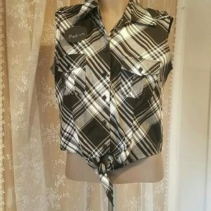 Plaid button up with waist tie
